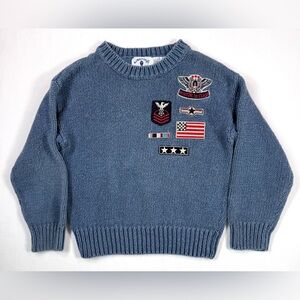 VINTAGE KITESTRINGS Boys Aviator Military Patch Knit Sweater 5/6 Y2K USA Retro